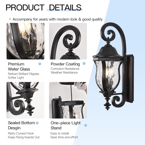 Image of Black Exterior Wall Sconces, 28 inch H Large Outdoor Wall Light Fixtures