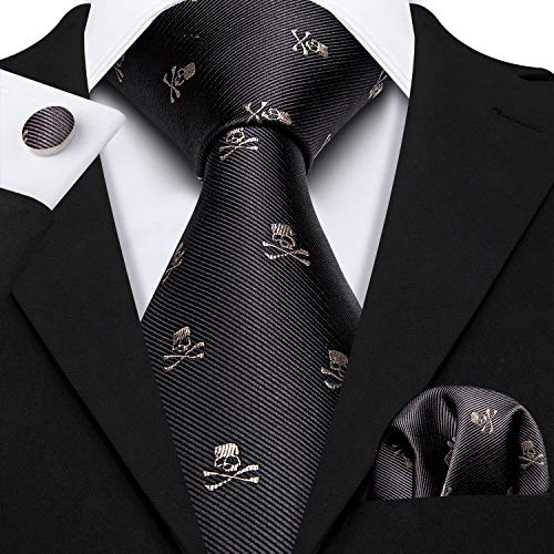 Barry.wang Brown Skull Ties For Men Designer Silk Necktie Handkerchief Cufflink #TOP4