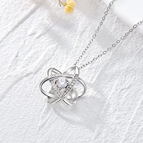 Natural Diamond Celtic Love Knot Necklace for Women,Endless Flower Pendant Necklace Set with 5mm Moissanite 925 Sterling Silver Jewelry Anniversary Valentine's Day Birthday Gifts for Her 18"+2"4