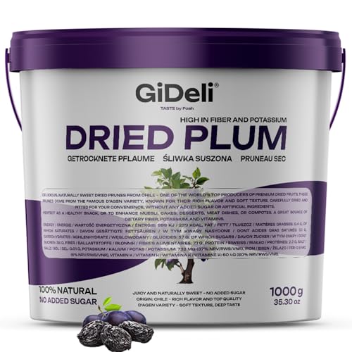GiDeli Getrocknete Pflaumen 1 kg im Eimer ohne stein Ungesüßt aus Chile
