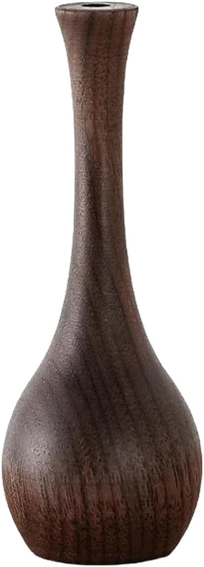 Wooden Vase, 1 Piece Natural Wood Vase Deep Brown Finish Authentic Wood Grain for Home Living Room Office Decor, Hotel Lobby Display & Art Craft Exhibition