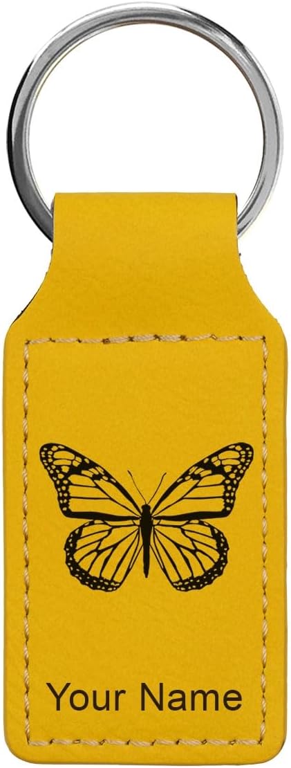 LaserGram Rectangle Keychain, Monarch Butterfly, Personalized Engraving Included