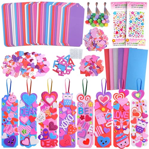Ruicnte Valentine's Day DIY Craft Gifts for Kids,36Sets Holiday Crafts Making Ornament Bookmark Kit for Kid with Assorted Hearts Alphabets Stickers Valentines Favors for Kids Classroom Gifts Exchange
