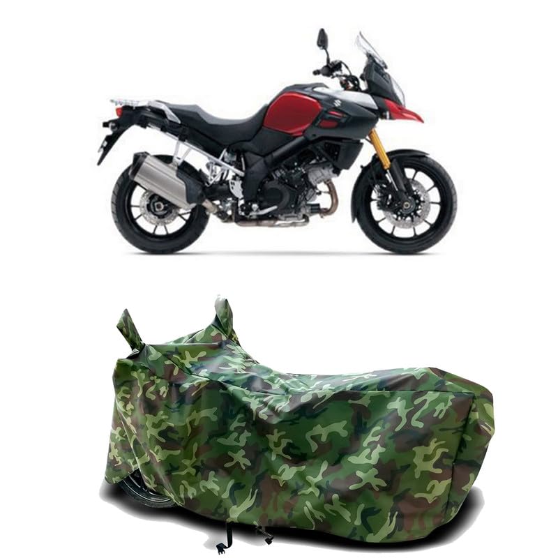 Image of DUFFEL-100% Heat Protection Two Wheeler Bike /Scooty Body Cover for Suzuki V Strom 1000 Water Resistance /UV-Rays /Birds Dropping /Scratchproof /Dust Proof /Waterproof[Green Jungle Print]