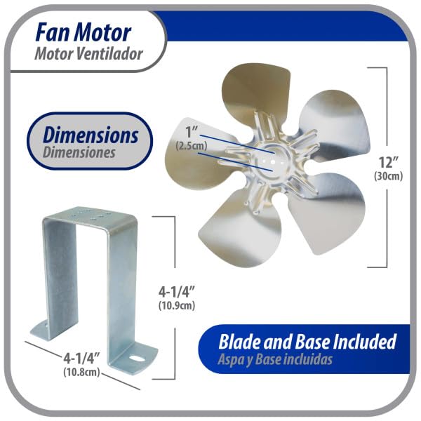 Appli Parts APFM-341E 34W Refrigeration Condenser and Evaporator Motor 115V 60Hz 1.5A 1450rpm Includes Base and 12in Aluminum Fan Blade CCW Shaft end Universal fit