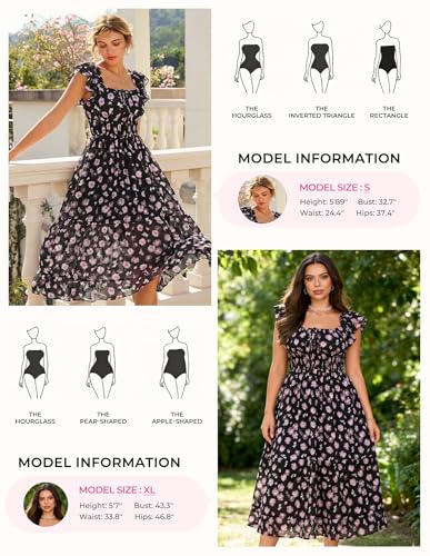 Image of GRACE KARIN 2026 Women's Spring Floral Midi Dress Square Neck Beach Wedding Guest Dresses Flowy A Line Casual Summer Clothes