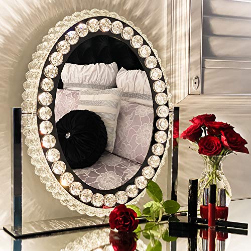 DermaAllura Hollywood Mirror with Lights – Large Oval Crystal Vanity Mirror I Lighted Vanity Makeup Mirror I Lighted Vanity Mirror with Lights I Diamond Vanity Mirror for Hollywood Decor