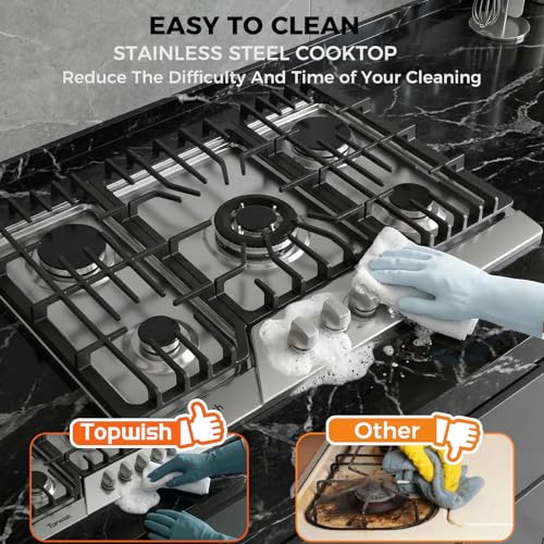 Image of TOPWISH 30 Inch Gas Cooktop,Gas Stove Top Propane 5 ITALY SABAF Burner | Built-in Gas Top Stove, NG /LPG Convertible 30 Cooktop, Stainless Steel Stove Top Gas Cooktop 30 Inch, 41400 BTU