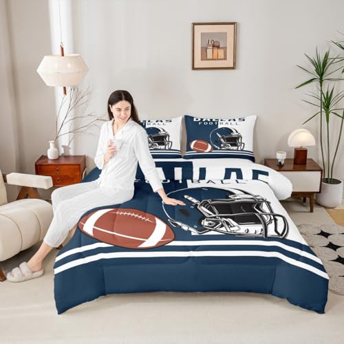 Image of Feelyou Kids American Football Bedding Set King Size, Football Comforter Set Boys Girls Sports Duvet Insert Teens Bedroom Decor with 2 Pillow Case