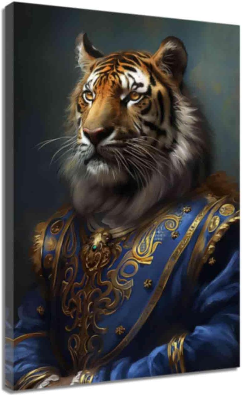 ZQQART Aristocratic Animals Canvas Wall Art Lady Orange Cat in Dress Portrait for Cat Lover's Gift Gothic Tiger Poster Cow Renaissance Picture Decor (Orange,12.00" x 18.00")