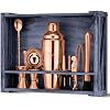 Mixology & Craft 11-Piece Cocktail Shaker Set with Wood Stand | Complete Cocktail Kit Gift Set | Top Bartender Gifts for Men & Women | Leak-Proof Tools (Copper)
