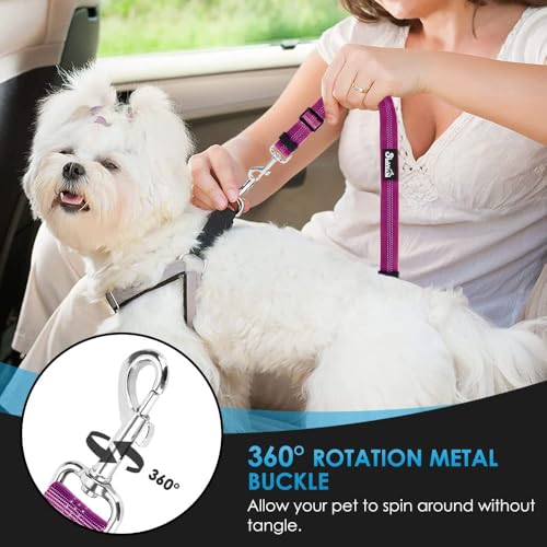 Image of SlowTon Dog Seat Belt for Car, 2 Pack Dog Car Harness Seatbelt with Bungee | 2 in 1 Pet Car Leash Headrest Restraint & Dog Safety Tether Clip, Adjustable with Elastic Buffer, Reflective, Fushia M /L