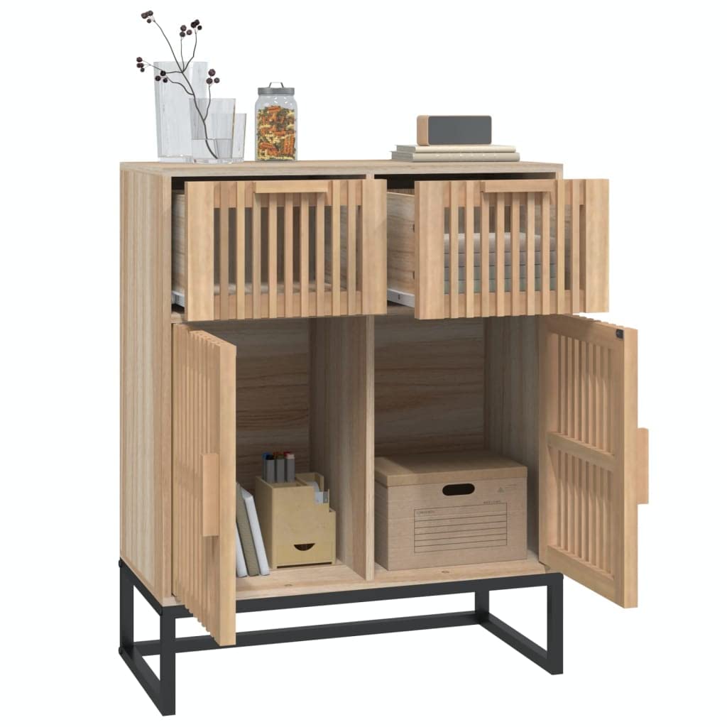 Komoda z materiału drewnopochodnego z żelaznymi nogami 60 x 30 x 75 cm, miejsce do przechowywania z szufladą, drzwi, półka wkładana do biura, salonu, przedpokoju i kuchni, uniwersalna szafka