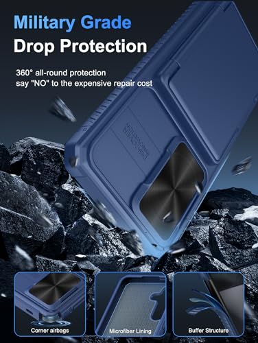 Image of Vihibii for Samsung Galaxy S24 Plus Back Cover with Card Holder (4 Cards) & Slide Camera Cover & Kickstand, Hard Case for Galaxy S24 Plus, Blue