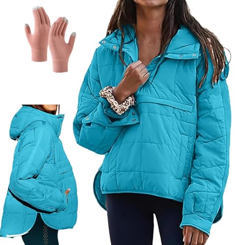 Women's Oversized Hooded Puffer Jacket Quilted Lightweight Winter Warm Pullover Padded Coat, Casual Loose Fit