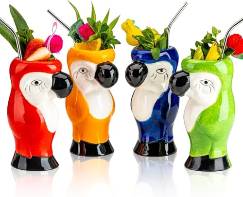 USEEKRIL 700ML Tiki Becher für Cocktails, 4er-Set – große Tiki-Becher aus Keramik, Tiki-Gläser, süße exotische Cocktailgläser