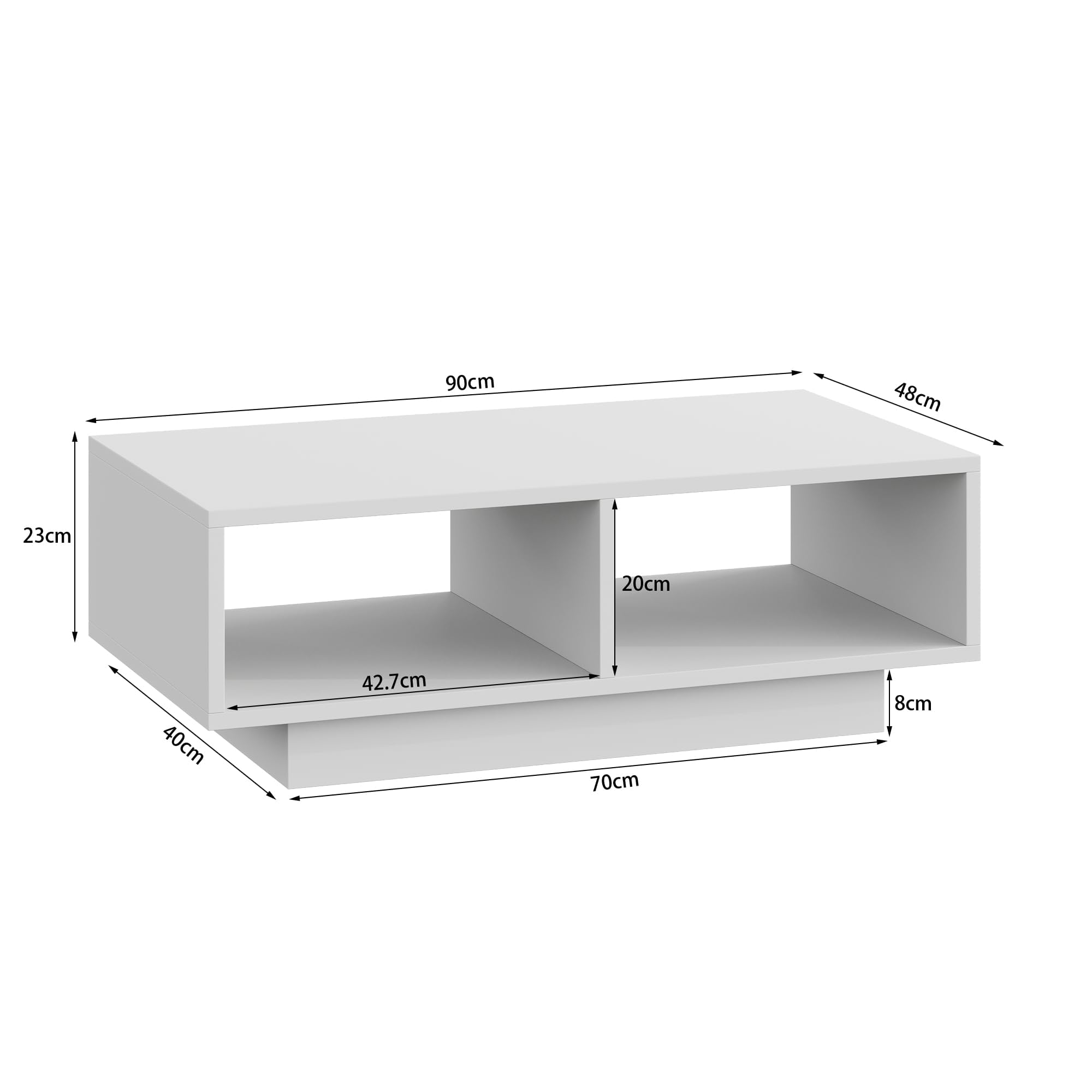 Tavolino Bianco, Tavolo da Salotto, Moderno e Elegante Tavolo da Caffè Rettangolare con 2 Ripiani Aperti, Tavolo Laterale Rettangolare per Soggiorno, per Camera da Letto e Ufficio, 90x48x31 cm