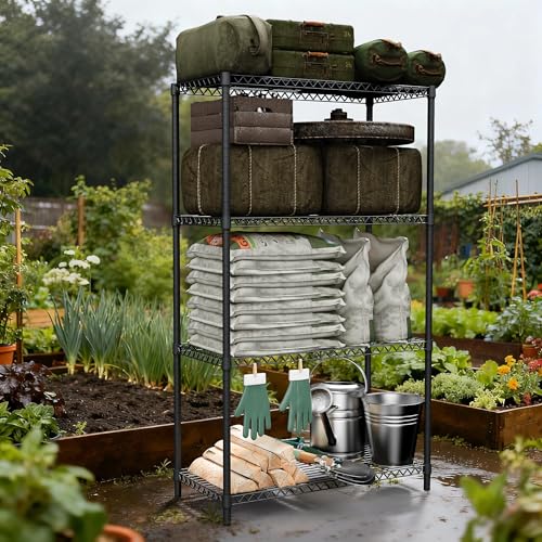 Image of M MZG 2400LBS 35.5 inch W Standing Shelf Units Wire Rust-Proof Outdoor Storage Shelving 4-Tier Utility Shelving Unit for Garden Home,Kitchen,Office Dark Grey 17.7 inch D x 35.5 inch W x 59.4 inch H
