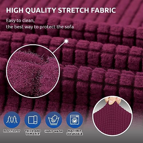 KEKUOU Stretch Loveseat Sofa Cover Slipcover,Couch Covers for 2 Cushion Couch Sofa (55"-78") Furniture Protector Sofa with Elastic Bottom for Kids,Dog. Jacquard Small Checked (Medium,Wine)