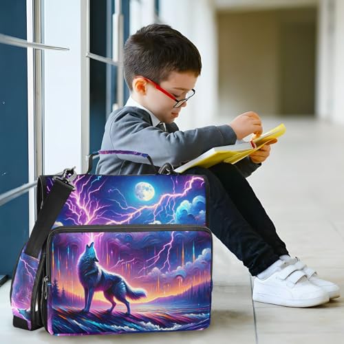 Image of Galaxy Forest Wolves Zipper Binder Bag 3 Ring Binder with Shoulder Strap Zip Up 500 Sheets Capacity Multi Pockets for School Office Supplies