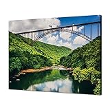 New River Gorge Bridge Picture Wall Art West Virginia Scenery Wall Decor Canvas HD Printed River Painting Poster Stretched Framed Home Living Room Bedroom Decoration Artwork(16x12 inches)