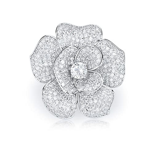 Image of Elegant Crystal Blooming Rose Flower Brooch Lapel Pin Breastpin for Women Birdal Cardigan Hat Scarf Suit Sweater Floral Pins