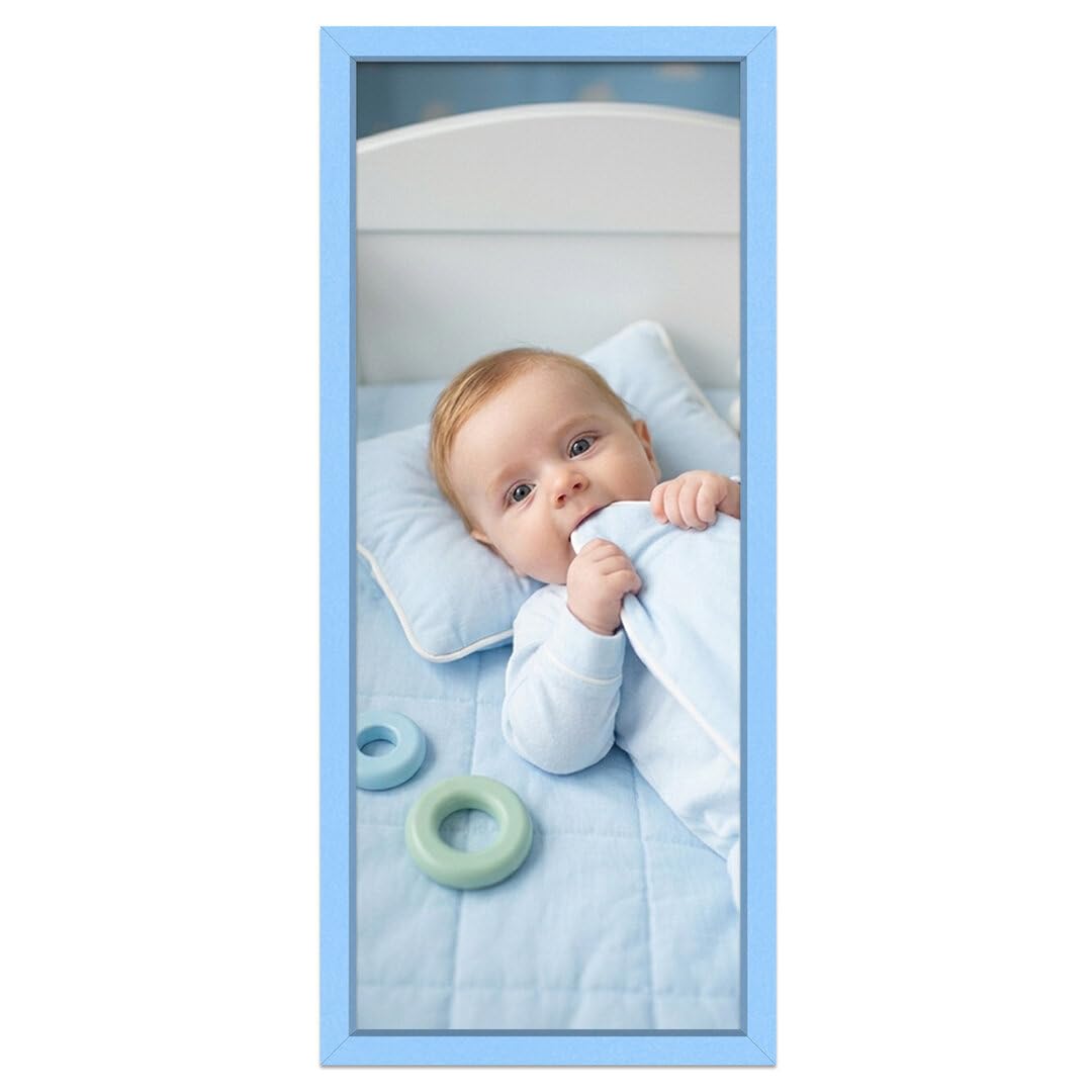 Alison Kingsgate Baby Blue 20X10 Nursery Picture Frames, Baby Boy Gift Photo Frame, Wall Mount or Tabletop, Perspex Front, Thin Keepsake Frame for Newborn, Baby Shower & First Memories