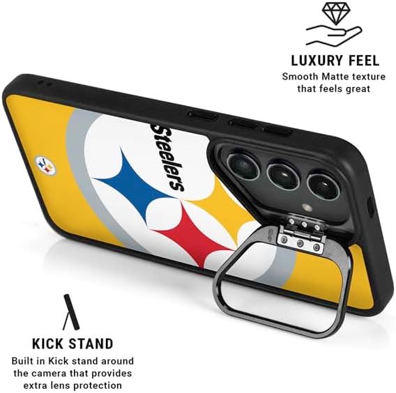 Skinit Kickstand Phone Case Compatible with Galaxy S25 - Officially Licensed NFL Pittsburgh Steelers Large Logo Design