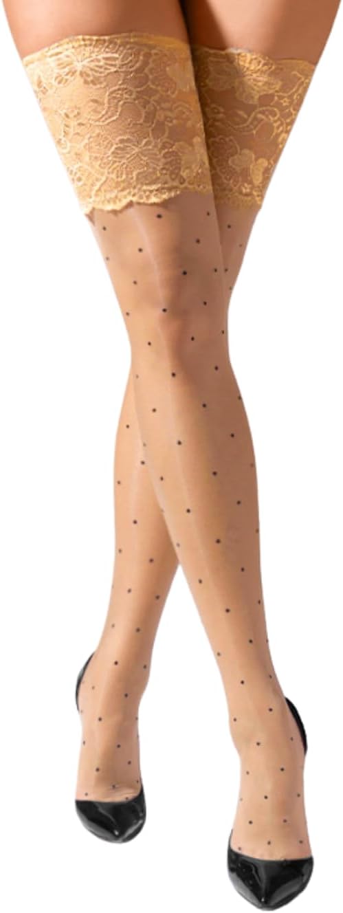 EHSUYAB Women Shiny Lace Top Thigh High Stockings, Silicone Strip Sheer Tights, Fit 0-6 Sexy Pantyhose Club Date Night Outfit