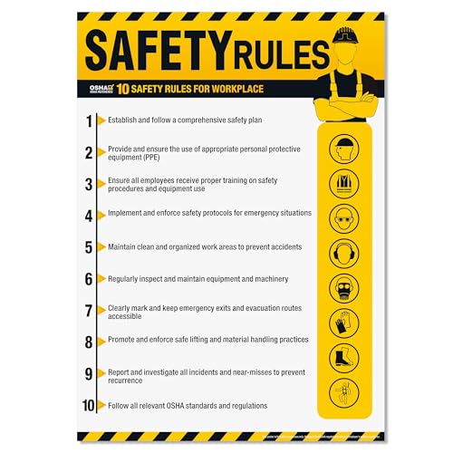 Workplace Safety Rules Poster 18'' x 24'' - OSHA Compliant Safety Rules Poster for Workplace, Warehouses, Office & Industrial, Laminated Workplace Rules Poster Guidelines Waterproof, Tear-Resistant