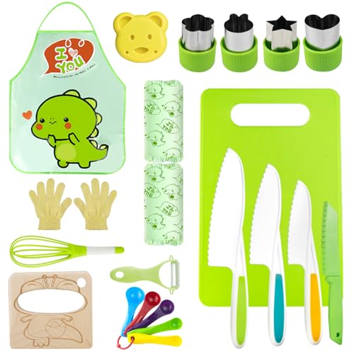 Kindermesser 21-teiliges Kinder-Küchenmesser-Set zum Schneiden und Kochen von Obst oder Gemüse, mit Holzmesser Küchenmesser Schneidebrett Schäler...