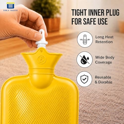 Image of Btag Hot Water Bag (2Ltr) for Pain Relief | Non-Electric Rubber Heating Bottle Period Cramps, Body Aches | Long Heat Retention | Wide Mouth with Leak Proof Cap & Skin Friendly Material (Yellow)
