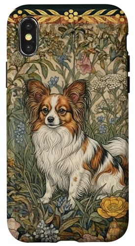 Papillon Dog William Morris �t���[�����A�[�g ���B���e�[�W �X�}�z�P�[�X iPhone X/XS �p