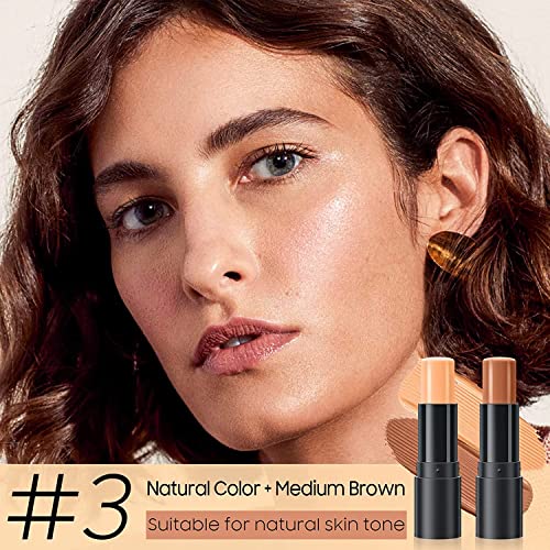 Double-End Highlighter Contour Stick, Cream Contour Stick Makeup Highlighter Stick, Professional Long-Lasting & Waterproof Face Body Contour Makeup Bronzer Stick (03#Natural Color+Medium Coffee) #TOP5