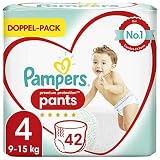 Pampers Premium Protection Pants Größe 4, 42 Höschenwindeln, 9kg-15kg, Komfort und Schutz mit den Höschenwindeln von Pampers für einfaches Anziehen