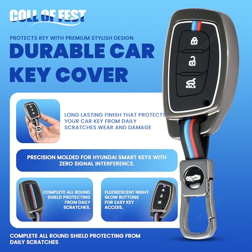 Image of Metal Silicon Key Cover Compatible with Hyundai Creta i10 Grand i20 Elite i20 Active Xcent Verna 4s, Tucson Elantra Grand i10 Nios 3 Button Smart Key Special Feature Visible in Low-Light