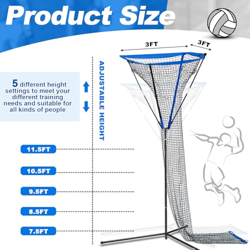 Meooeck 3 x 3 ft Volleyball Setter Trainer Net Adjustable Height, Ideal for Serving, Spiking, Setting, Suitable for Both Indoor and Outdoor Training Sessions - Thumbnail 2
