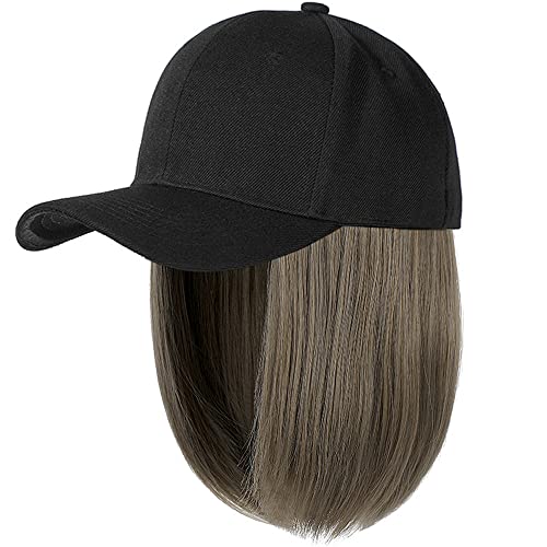 YEKEYI Baseball Cap Wig with Hair Extensions Synthetic Wig Hat for Women Adjustable Baseball Hat (black gray)