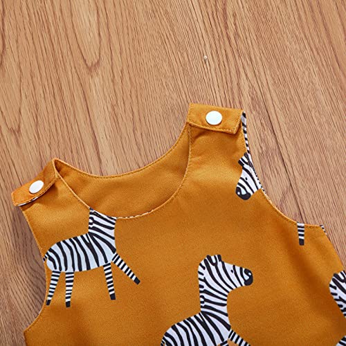 Newborn Baby Boy Girl Tank Jumpsuit Sleeveless Crewneck Cartoon Animals Printed One Piece Romper Summer Onesie (Yellow Zebra, 0-6 Months) #TOP3