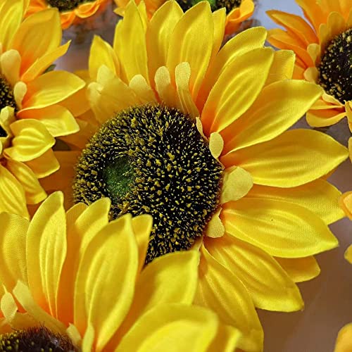Ukeler 12Pcs Large Artificial Sunflower Heads 6.2'' Yellow Sunflower Artificial Flowers For Home Decoration, Wedding Decor, Birthday Party Decor, Garden Craft Art Decor, Decoration #TOP2