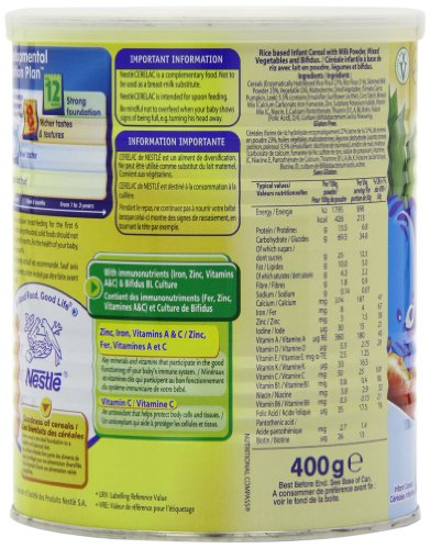 Nestle Cerelac, Mixed Vegetables and Rice with Milk, Stage 2, 400 g (14.1 oz.) Can (Pack of 4) - Thumbnail 5