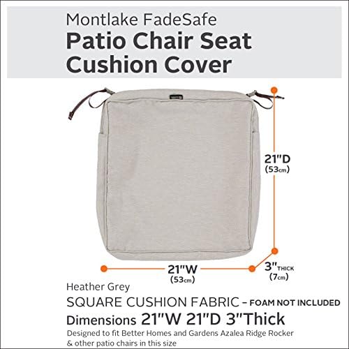 Classic Accessories 60-071-011001-RT Montlake Patio Seat Cushion Slip Cover, Heather Grey, 21" x 21" x 3" Thick - 2