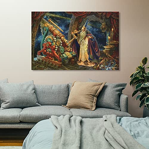 Myles Pinkney The Wizard On The Cliffs Fantasy Wizard, Merlin The Wizard, Magic Art Poster Wall Art Paintings Canvas Wall Decor Home Decor Living Room Decor Aesthetic 16X24Inch(40X60Cm) Unframe-Styl #TOP6
