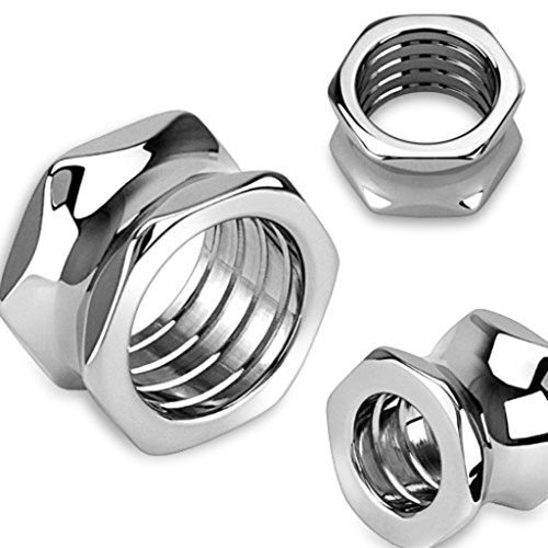 Dynamique Pair Of Hexagon Screw Bolt Hollow Saddle Plugs 316L Surgical Steel #TOP4