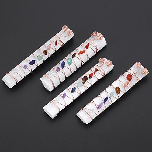Jovivi 7 Chakra Healing Crystals Irregular Gem Stones Copper Wire Wrapped Raw Selenite Stick Wand for Yoga Meditation,Spiritual,Balancing,Reiki and Wicca