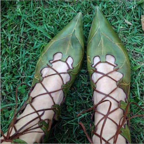 Women's Fashion Leaf Shaped Block Low Heel Flat Ankle Boots Pointed Toe Lace Up Short Booties Casual Vintage Gothic Shoes2