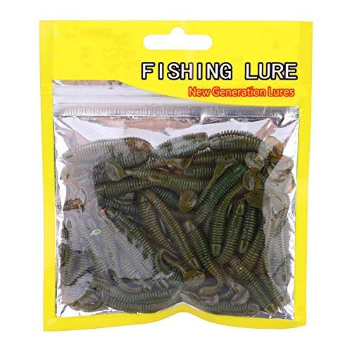 Fishing Lures Bass Worm Bait, 50Pcs Soft Plastic Fishing Lures Ttail Grub Worm Baits Fish Tackle Accessory For Saltwater Freshwater Trout Bass Fishing (Black) Panfish Grub Lures #TOP24