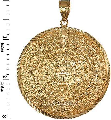 LA BLINGZ 14K Yellow Gold Aztec Mayan Sun Calendar Extra Large Pendant (XL/XXL) - Image 2
