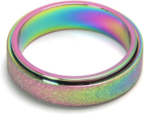 Miniatura 10 de Anillo antiestrés de titanio, de acero inoxidable para la ansiedad, tamaño 6-12, ancho 6 mm, 5 colores, para mujeres y hombres oro rosa, arco iris,