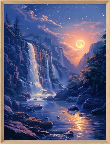 Image of Leczany Cross Stitch Patterns Stamped Kit for Beginners | Embroidery Supplies DIY Craft Kit Needlepoint for Adults Starter | 11CT, 3 Strands | Moonlit Night Creek 15.8x20.9 inches